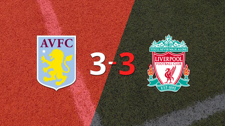 Aston Villa empató 3-3 ante Liverpool con doblete de Jhon Durán