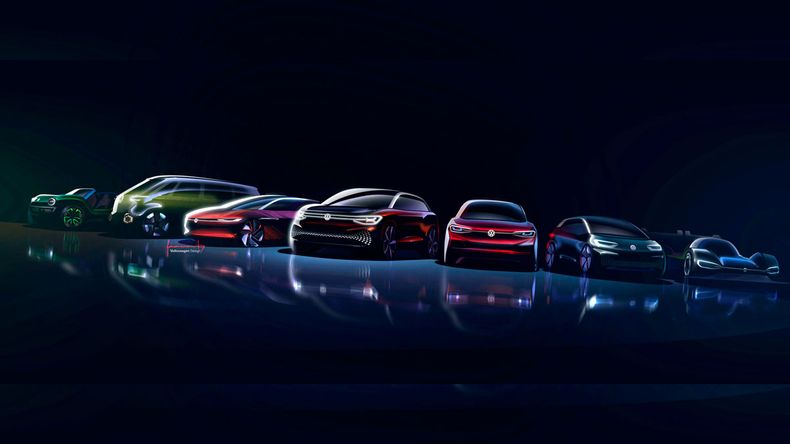 Actuales siluetas de los modelos eléctricos de Volkswagen.