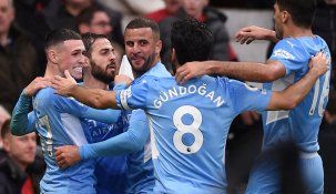 Manchester City, festejando uno de los goles ante el United.&nbsp;