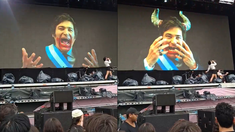 Javier Milei como un demonio, con cuernos y sangre. Javier Milei como un demonio, con cuernos y sangre.