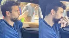Piqué escucha música de Shakira en su auto. Piqué escucha música de Shakira en su auto.