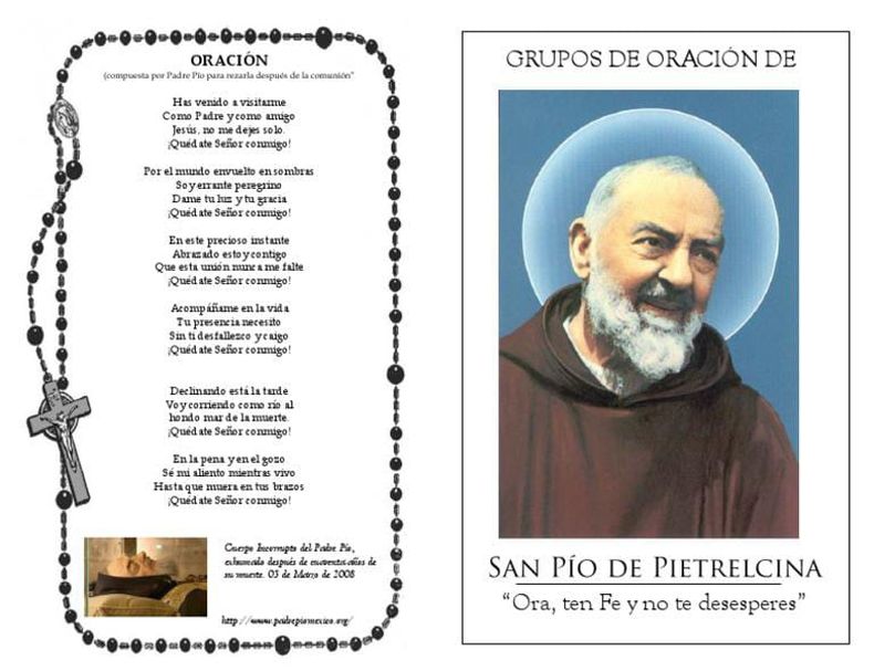 El “Grupo de Oración Padre Pío” reza el Rosario cada viernes. El “Grupo de Oración Padre Pío” reza el Rosario cada viernes.