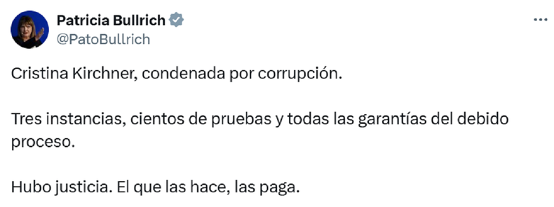 La publicaci&oacute;n de Patricia Bullrich.