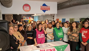Lala Pasquinelli, Lucía Cavallero, Estela Díaz y Romina del Plá en la conferencia de prensa de Ni Una Menos.