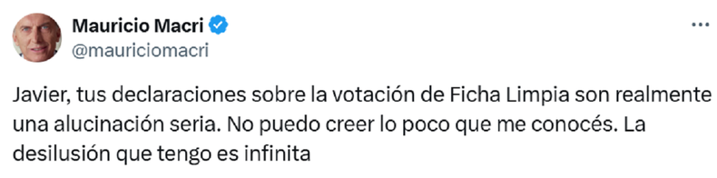 La publicación de Mauricio Macri.