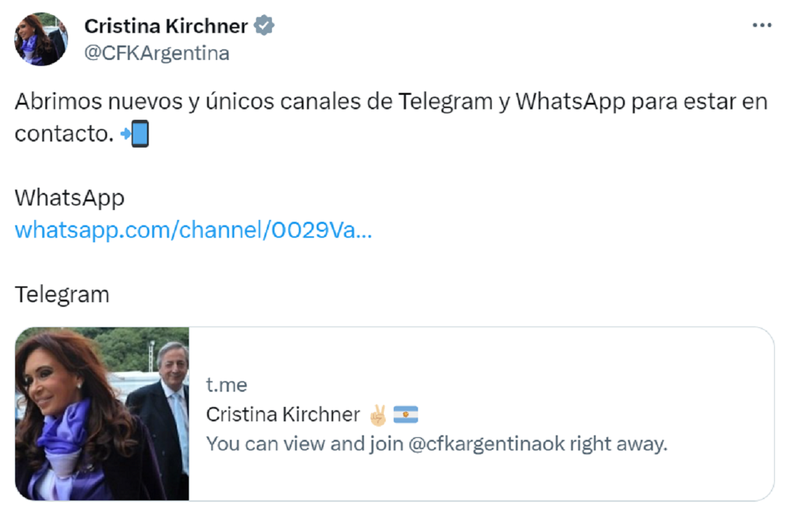 La publicación de Cristina Kirchner en X.