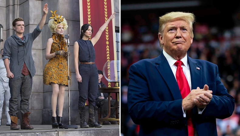 Peeta Mellark y Kartniss Everdeen en Los Juegos del Hambre. Donald Trump