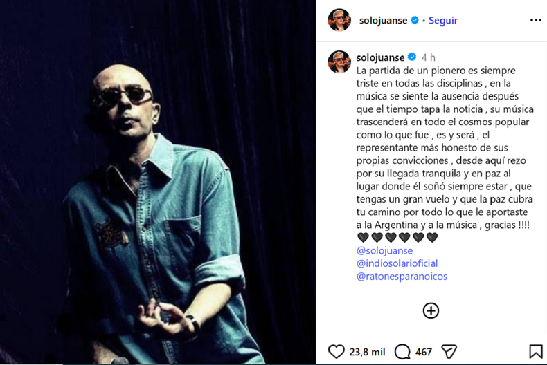 La publicación de Juanse.