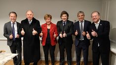 La directora gerente del FMI, Kristalina Georgieva, junto al presidente Javier Milei y funcionarios del Gobierno.