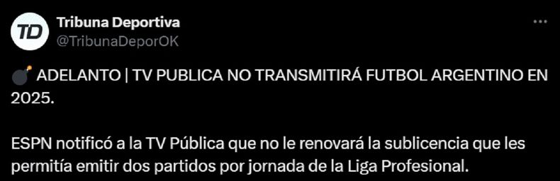 La TV Pública dejará de transmitir los partidos del fútbol argentino.