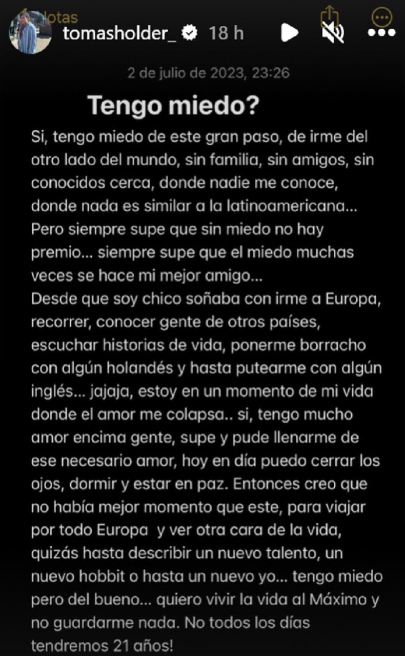 La carta completa de Tomás Holder sobre su salida de Argentina.