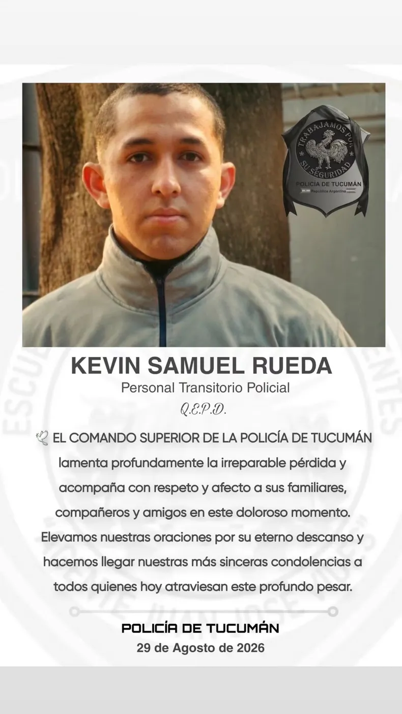 La despedida de la Policía de Tucumán al cadete de 21 años.