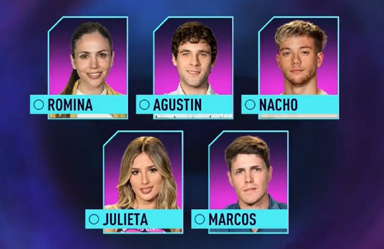 Romina, Agustín, Nacho, Julieta y Marcos, los 5 nominados para la octava semana.