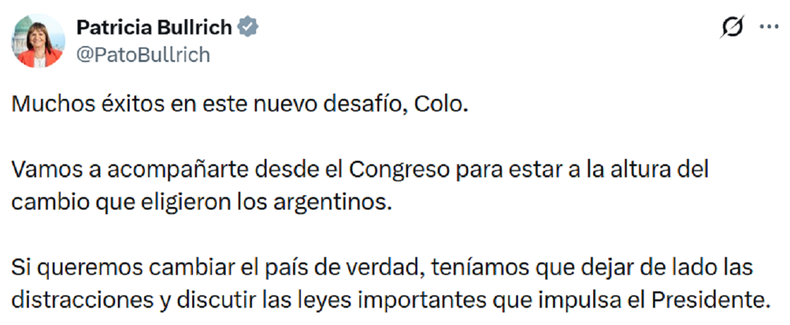 La publicaci&oacute;n de Patricia Bullrich.