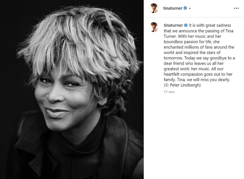 La publicación que confirmó el fallecimiento de Tina Turner.