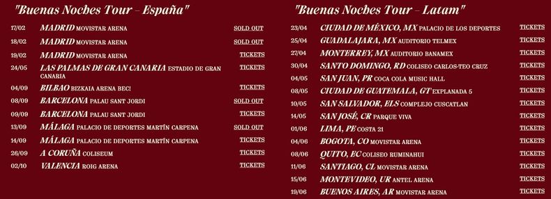 Argentina servirá como despedida para el Buenas Noches Tour en Latinoamérica.