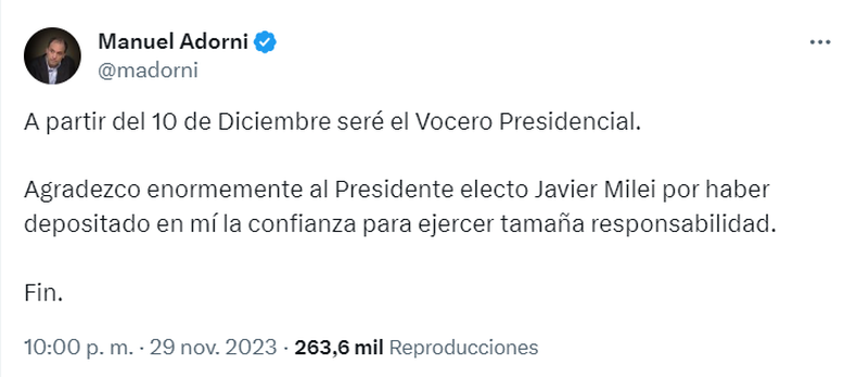 El Mensaje De Manuel Adorni Tras Ser Elegido Vocero Presidencial Tamaña Responsabilidad 9164