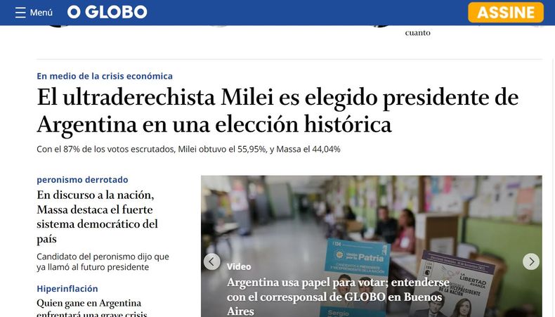 Así refleja la prensa internacional el triunfo presidencial de Javier Milei