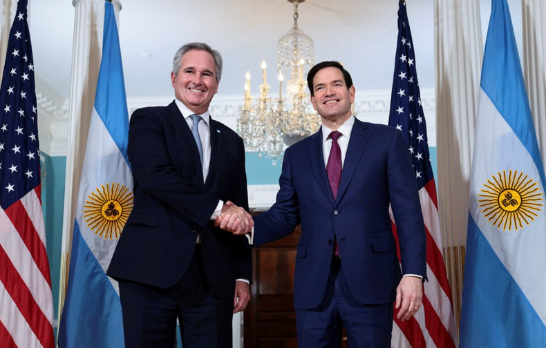 El canciller Pablo Quirno junto al secretario de Estado norteamericano Marco Rubio.