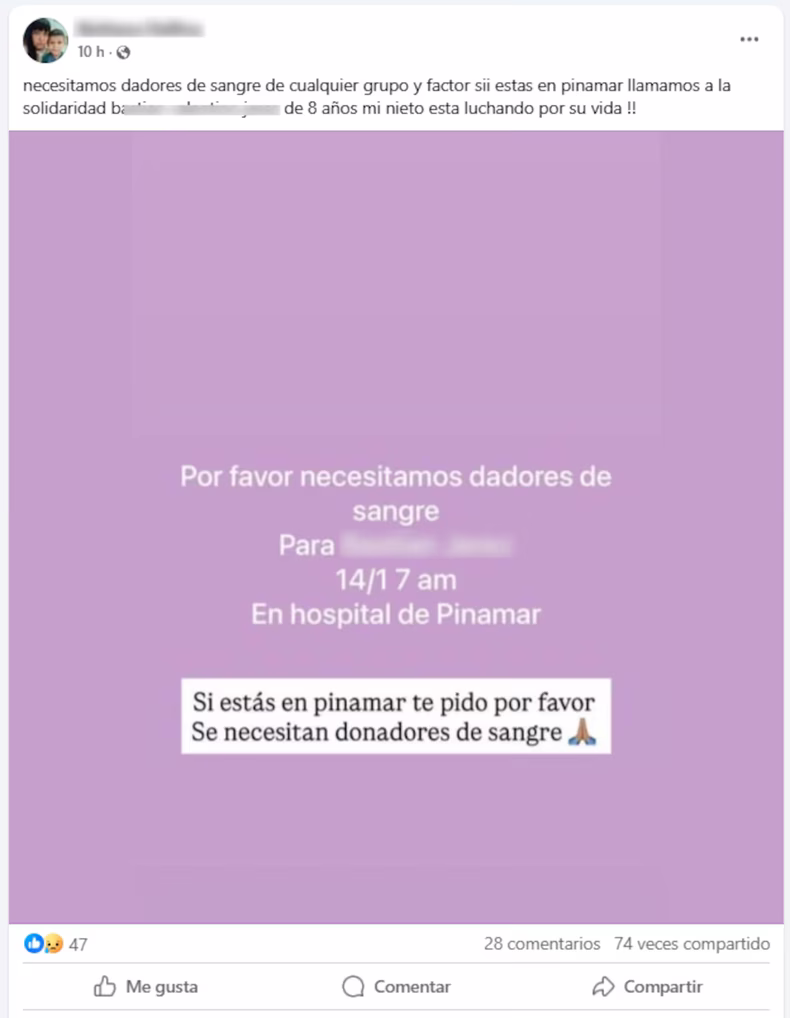 El pedido de la abuela de Bastian en redes sociales.