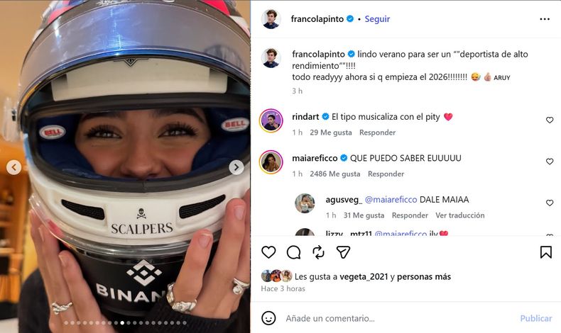 Maia Reficco en la publicación de Franco Colapinto. Maia Reficco en la publicación de Franco Colapinto.