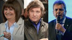 Patricia Bullrich, Javier Milei y Sergio Massa, los candidatos presidenciales.