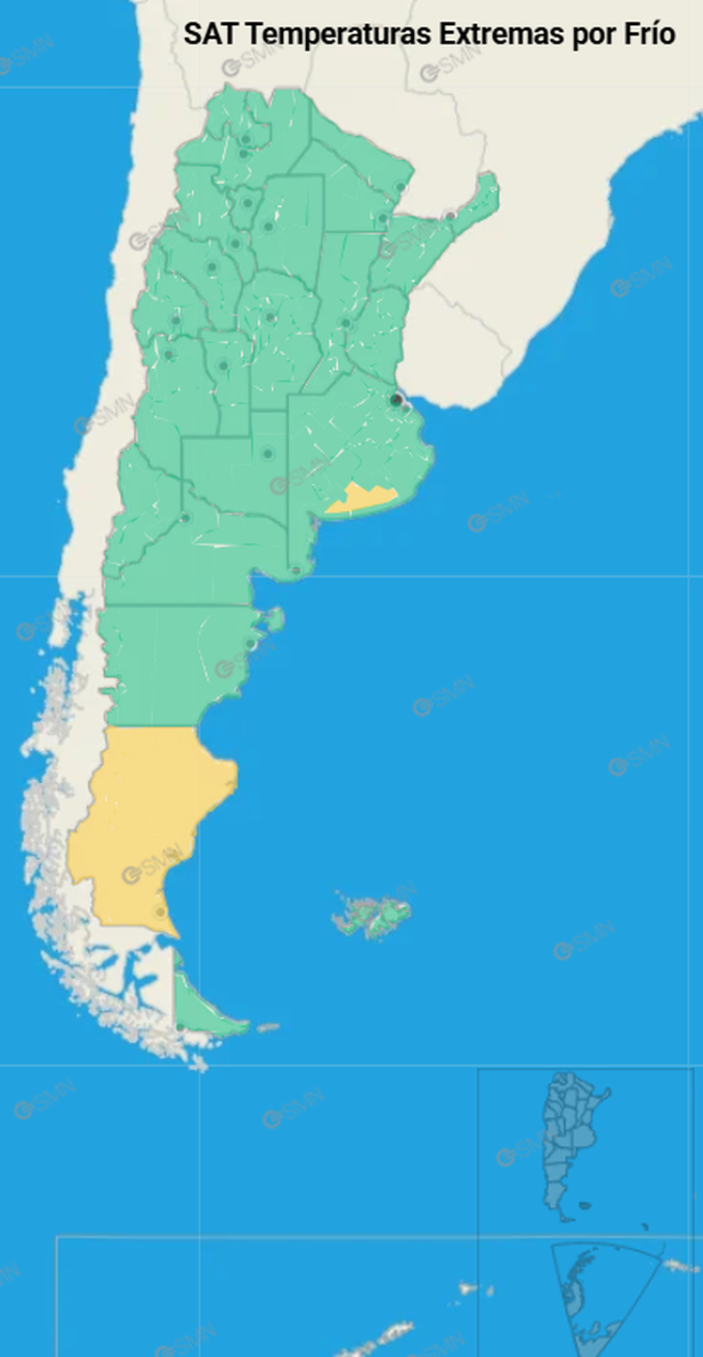 Alerta amarilla por frío en dos provincias.
