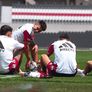Thiago Almada y compañía en el entrenamiento matutino en el Monumental.