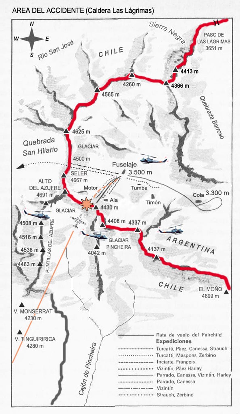 El mapa del recorrido del avión, y el lugar de la tragedia.