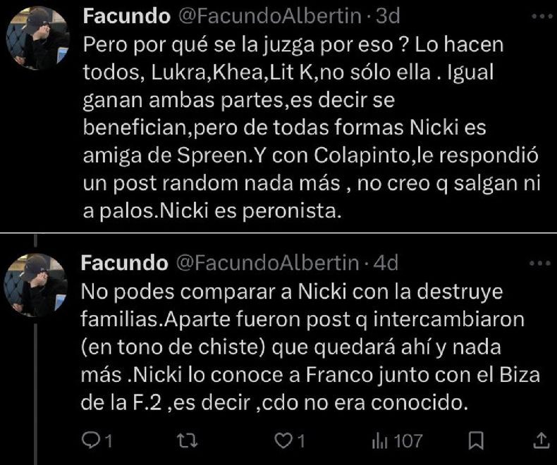 El usuario parece contar con información privilegiada sobre la vida de Nicki Nicole.