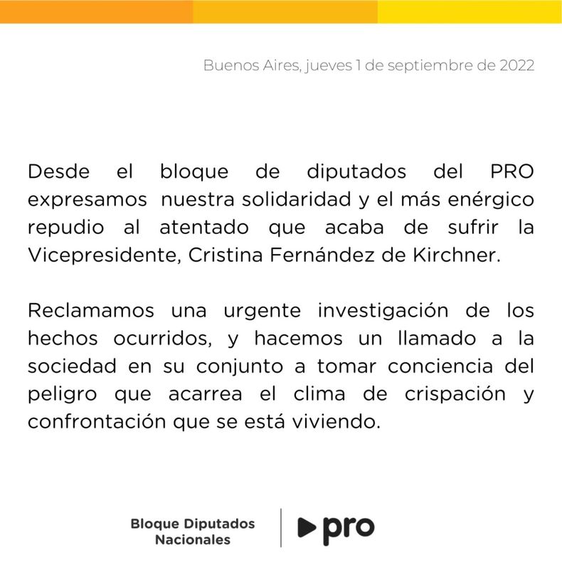 El comunicado de prensa de los diputados del PRO.