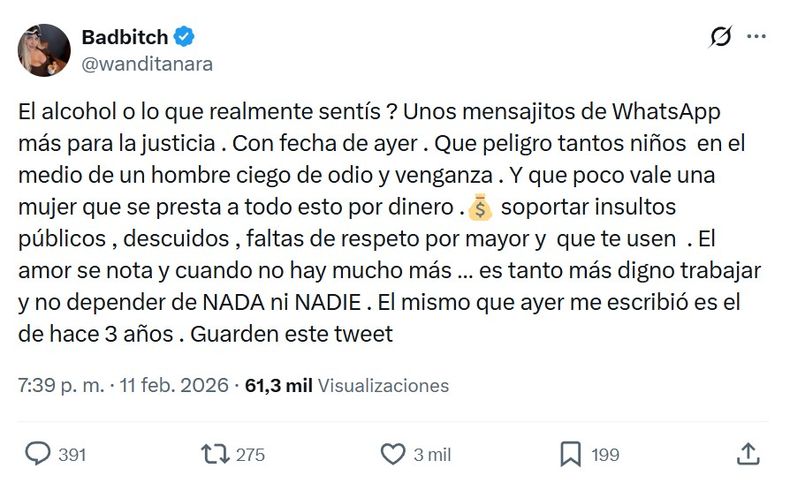 El tuit de Wanda Nara cargado de indirectas.