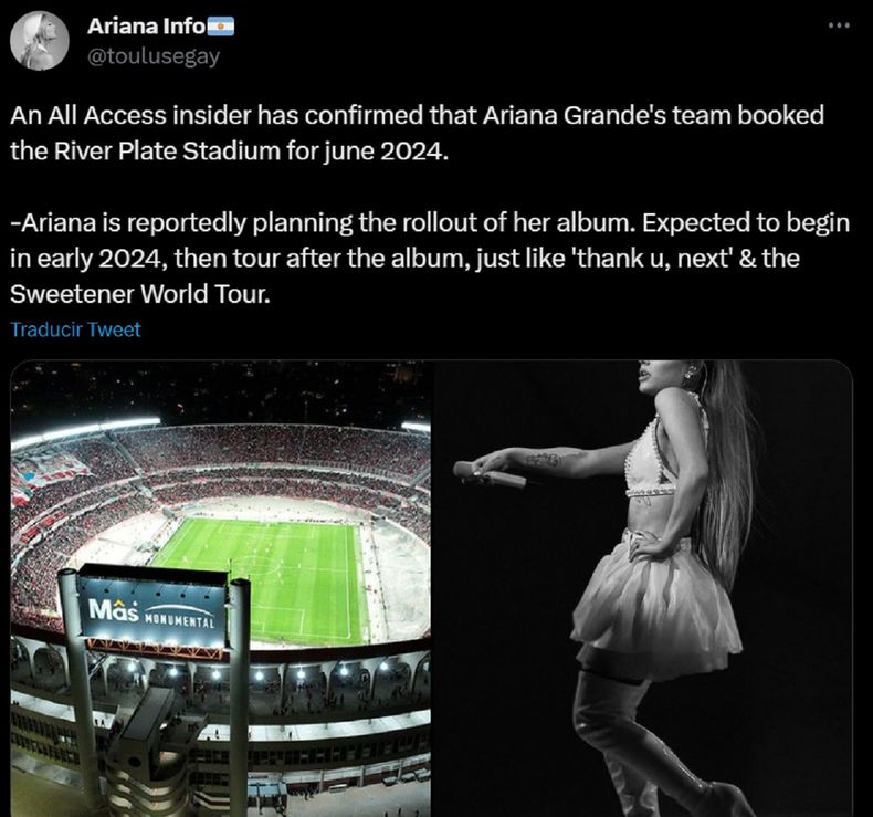 Ariana Grande vendría a Argentina en 2024