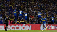 El clásico festejo de los jugadores en el alambrado de la Bombonera. El clásico festejo de los jugadores en el alambrado de la Bombonera.