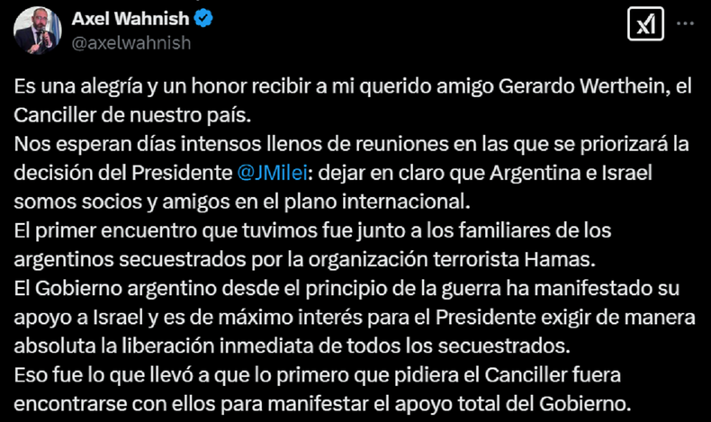 La publicación de Axel Wahnish.