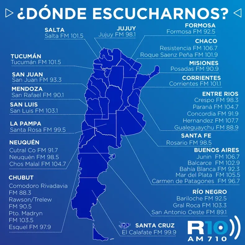 Radio 10 ya cubre gran parte del territorio nacional.